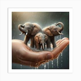 Elephants In The Rain 6 Art Print