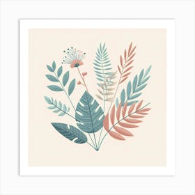 Bouquet of tropical leaves and branches, Vector art 3 Art Print