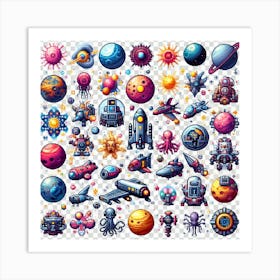 Space Icons Set Art Print