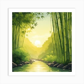 A Stream In A Bamboo Forest At Sun Rise Square Composition 207 Art Print