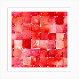 Red Geometric Abstract Watercolor Squares Art Print