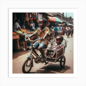 Children On A Bicycle 1 Art Print