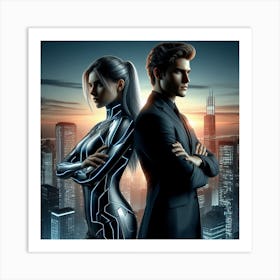 Couple In Futuristic Suits Art Print