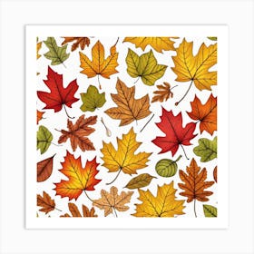 Autumn Leaves Seamless Pattern 14 Art Print