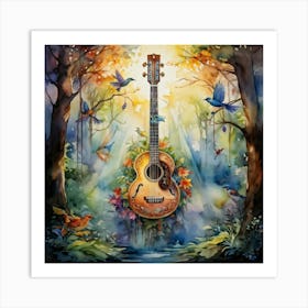 Watercolor Style Banjo Imbued With Magic Suspended In Midair Surrounded By The Dense Whimsy Of An (1) Art Print