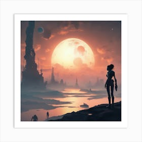 Woman Looking At The Moon 4 Art Print