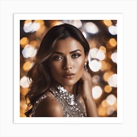 Beautiful Woman With Lights in the background Art Print