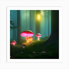 Mushrooms In The Forest Art Print