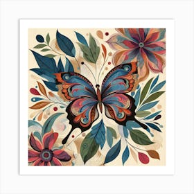 Colourful Block Print Butterfly Abstract VIII Art Print