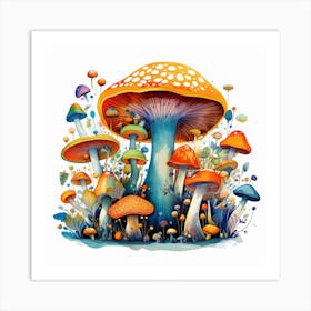 Mushrooms And Flowers 45 Art Print