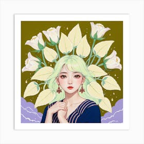 Asian Girl With Flowers 10 Art Print