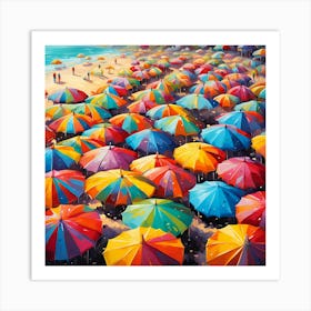 Umbrella Symphony Of Color On The Coastal Shore 1 Art Print