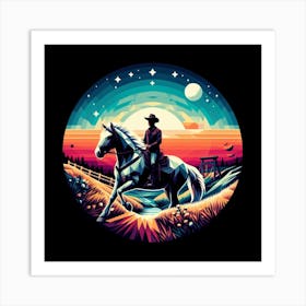 Cowboy On Horseback Art Print