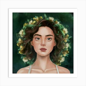 Portrait Of A Girl With Flowers 1 Art Print