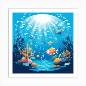 Underwater Serenity Calming Underwater Scenes With Schools Of Fish Coral Reefs And Sunrays Filter 929751809 (1) Art Print