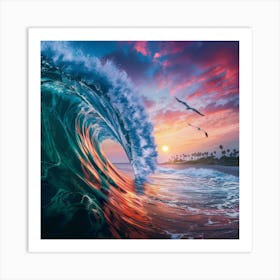 Ocean Wave At Sunset 1 Art Print