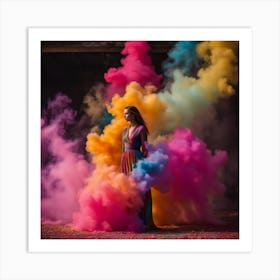 A Model Is In The Middle Of Colorful Splashed Smoke 879610281 Art Print