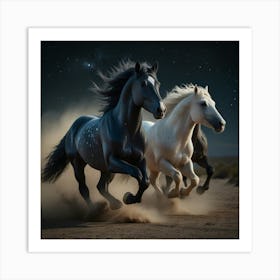 Three Horses Running At Night 1 Art Print