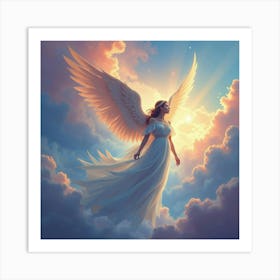 Angelic Titan In A Colorful Watercolor Heaven, Ethereal Glow 1 Art Print