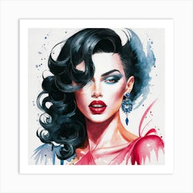 Bold Elegance Watercolor Portrait Of A Woman (3) Art Print