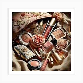 Open Makeup Bag Wall Art: A Stylish Display of Beauty Products for Feminine and Elegant Decor Print Art Art Print