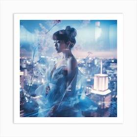 Asian Girl In Blue Dress Art Print