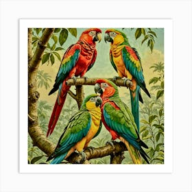 Parrots On A Branch 2 Art Print