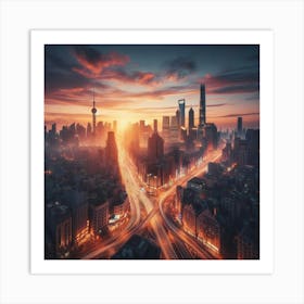 Sunset In Shanghai Art Print