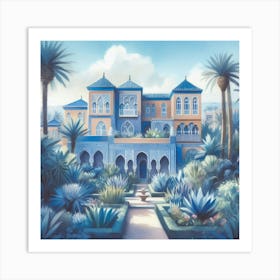 Blue Palace watercolor pastell Jardin Majorelle Morocco Modern Blue Illustration 5 Art Print Art Print