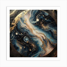 Swirling Galaxies And Constellations With Gold Leaf Accents (1) Art Print