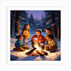 Children Around A Campfire Art Print