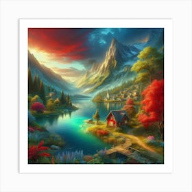 Village In The Mountains Art Print