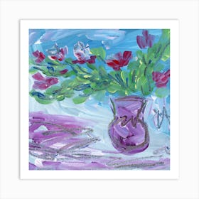 Floral Emotion hand painted floral flowers square impressionism expressive maximalism square bedroom living room kitchen Art Print