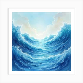 Mystical Watercolor Seascape With Enchanted Waves 1 Art Print