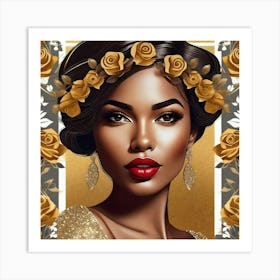 Black Woman With Roses 1 Art Print