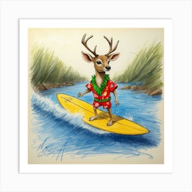 Deer Surfboard 3 Art Print