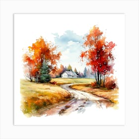 Watercolor Of Autumn Landscape Art Print