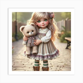 Little Girl With Teddy Bear 13 Art Print