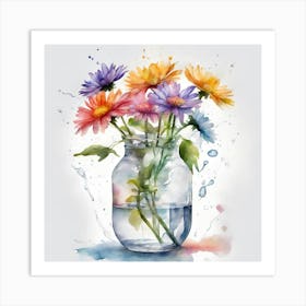 Watercolor Flowers In A Jar 1 Art Print