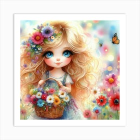 Little Girl With Flowers 7 Art Print