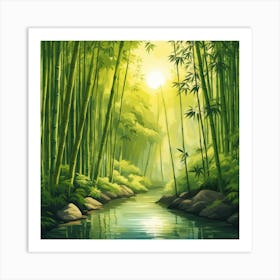 A Stream In A Bamboo Forest At Sun Rise Square Composition 275 Art Print