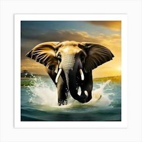 Elephant In The Water 1 Art Print