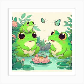 Three Cute Frogs Art Print