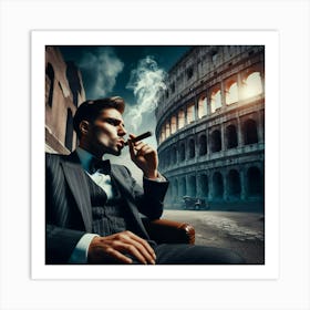 Man Smoking Cigar In Front Of Rome Art Print