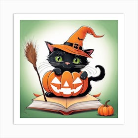 Cute Cat Halloween Pumpkin (30) Art Print