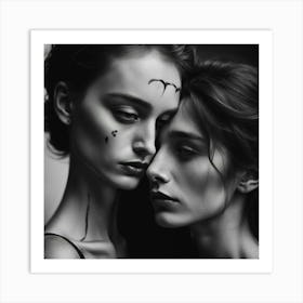 Black And White Portrait Of Two Women Art Print