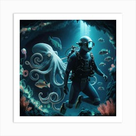 A Captivating Illustration Of A Deep Sea Dive Feat Uj6vklauqvi93 9ugthpvg Rpktjgeptpuffeihsmijew Art Print