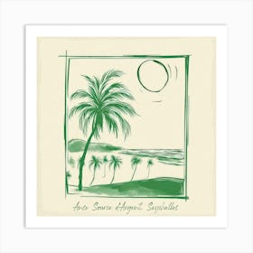 Anse Source Dargent, Seychelles Green Line Art Illustration Art Print