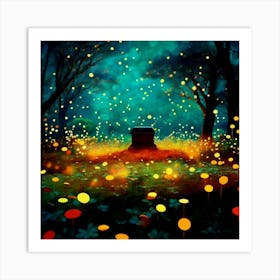 Tomb, Forrest, Based On "Graveyard Of Fireflies", Surrealism, Lighting, Colors Art Print