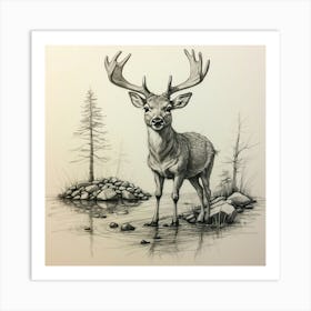 Deer By The Water 2 Art Print